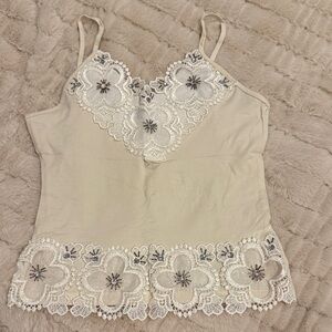 Chic Lace-Embellished Cream Camisole